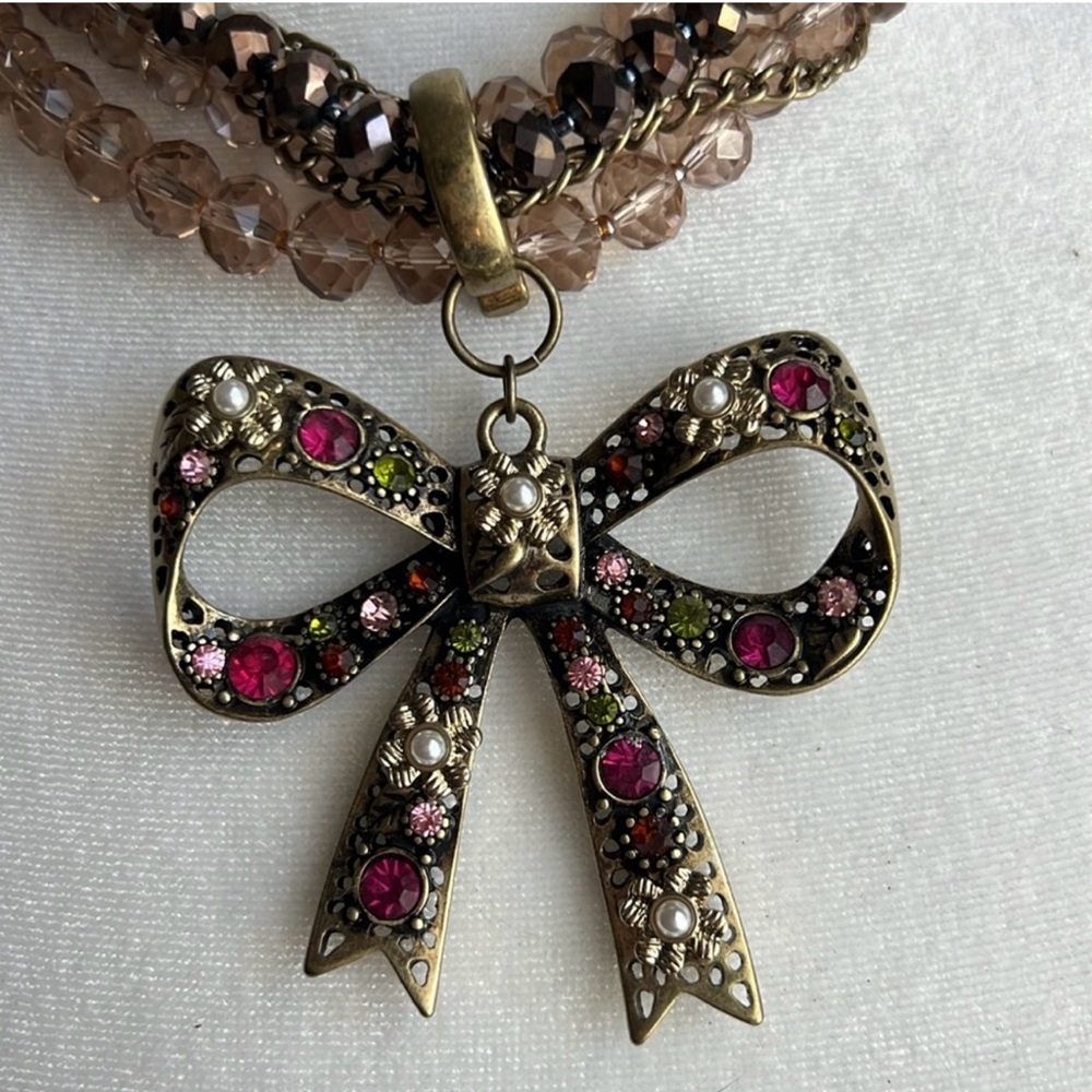 NWOT! Betsey Johnson Beaded Necklace with Jeweled Bow Pendant